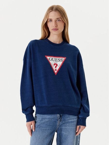 Guess Jeans Bluza W5YQ12 KCXQ1 Granatowy Oversize. Niebieskie bluzy damskie Guess Jeans, xs, z aplikacjami, z bawełny, bez kaptura. Za 319.99 zł.