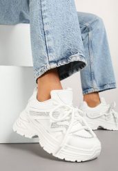Białe Sneakersy z Podwójnym Sznurowaniem i Platformą Hilanne. Białe obuwie sportowe damskie Born2be, z jeansu, bez zapięcia. Za 119.99 zł.