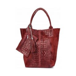 Shopper bag bordowy skórzany croco L94. Czerwone shopper bag z aplikacjami, z materiału, małe, bez dodatków. Za 230.99 zł.
