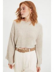 Trendyol Sweter w kolorze kremowym rozmiar: S. Brązowe swetry klasyczne damskie Trendyol, s, ze splotem, bez kołnierzyka. Za 66.16 zł.