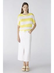 Oui Lniany sweter w kolorze biało-żółtym rozmiar: 40. Białe swetry klasyczne damskie Oui, ze lnu, bez kołnierzyka. Za 172.08 zł.
