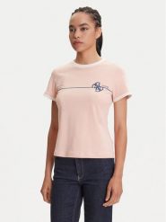 Guess T-Shirt V5YI01 J1314 Różowy Regular Fit. Czerwone t-shirty damskie Guess, l, z aplikacjami, z bawełny, bez kołnierzyka. Za 109.99 zł.