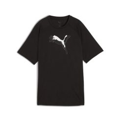 Damska koszulka Evostripe o luźnym kroju z grafiką PUMA Black. Czarne bluzki damskie Puma, bez wzorów, sportowe, bez kołnierzyka, bez ramiączek. Za 139.00 zł.