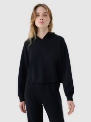 4F Bluza dresowa nierozpinana z modalem damska - czarna XS. Czarne bluzy damskie 4F, xs, bez wzorów, z dresówki, bez kaptura. W wyprzedaży za 129.99 zł.