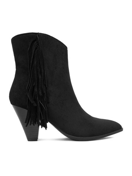 DeeZee Botki CEO-R25AW09076 Czarny. Czarne botki damskie DeeZee, z materiału, bez obcasa, na słupku, bez zapięcia. Za 139.99 zł.