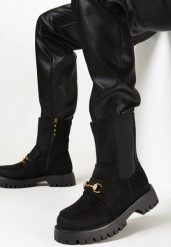 Czarne Botki Sztyblety z Klamerką Zive. Czarne botki damskie Born2be, eleganckie, bez obcasa, na płaskiej podeszwie, bez zapięcia. Za 189.99 zł.