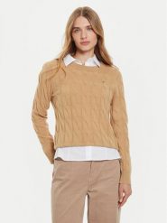 Tommy Hilfiger Sweter WW0WW43586 Beżowy Regular Fit. Brązowe swetry klasyczne damskie Tommy Hilfiger, m, z wełny, bez kołnierzyka. Za 559.99 zł.