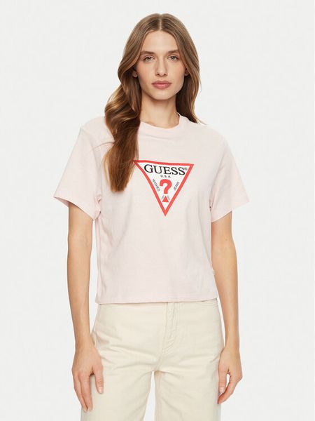 Guess Jeans T-Shirt W4YI73 K8HM0 Różowy Regular Fit. Czerwone t-shirty damskie Guess Jeans, l, z aplikacjami, z bawełny, bez kołnierzyka. Za 79.99 zł.