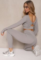 Jasnoszary Komplet Sportowy Legginsy High Waist i Longsleeve z Ozdobnym Tyłem Dasalle. Szare legginsy damskie Renee, m, bez wzorów, z jeansu, z podwyższonym stanem, na fitness i siłownię. Za 89.99 zł.