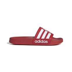 Klapki adilette Liverpool FC 2025/26. Czerwone klapki damskie Adidas, bez wzorów, bez obcasa, bez zapięcia. Za 194.50 zł.