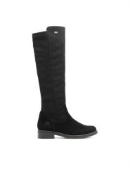 Remonte Kozaki D8387-02 Czarny. Czarne kozaki damskie Remonte, ze skóry, bez obcasa, na płaskiej podeszwie, bez zapięcia. Za 449.99 zł.
