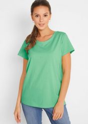 Bluzka z okrągłym dekoltem (5 szt.). Czerwone bluzki damskie bonprix, bez wzorów, z dżerseju, bez kołnierzyka, bez ramiączek. Za 147.99 zł.