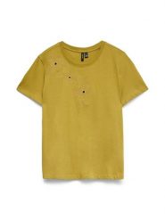 Vero Moda Koszulka w kolorze musztardowym rozmiar: XL. Żółte bluzki damskie Vero Moda, xl, bez wzorów, z bawełny, bez kołnierzyka, bez ramiączek. Za 53.17 zł.