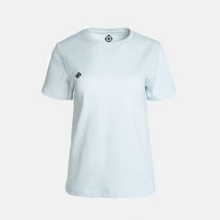 Koszulka LIENA W Klasyczny komfort i uniwersalny styl do noszenia na co dzień. Niebieskie bluzki damskie Izas, m, bez wzorów, casualowe, bez kołnierzyka, bez ramiączek. Za 139.09 zł.