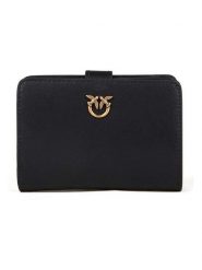 Pinko Skórzany portfel w kolorze czarnym - 14 x 8 x 2 cm rozmiar: onesize. Czarne portfele damskie Pinko, bez wzorów, z materiału. Za 500.38 zł.