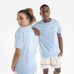 Koszulka do gry w koszykówkę unisex Tarmak NBA Warriors TS 900. Niebieskie koszulki damskie TARMAK, l, bez wzorów, z bawełny, bez kołnierzyka, bez ramiączek. Za 59.99 zł.