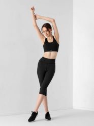 4F Legginsy treningowe 3/4 ze średnim stanem damskie XXS. Czarne legginsy damskie 4F, xxs, bez wzorów, z dzianiny. W wyprzedaży za 49.99 zł.