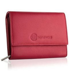Portfel damski BETLEWSKI BPD-SS-11 CZERWONY. Czerwone portfele damskie Betlewski, bez wzorów, ze skóry. Za 139.99 zł.