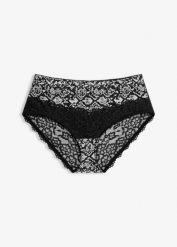 Figi maxi panty z drukowaną siateczką. Białe figi bonprix, bez wzorów, z koronki. Za 39.99 zł.