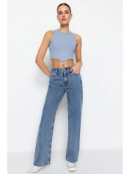 Trendyol Dżinsy - Comfort fit - w kolorze niebieskim rozmiar: 36. Niebieskie jeansy damskie Trendyol, z podwyższonym stanem. Za 105.88 zł.