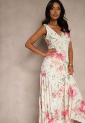 Beżowa Plisowana Sukienka o Rozkloszowanym Fasonie na Szerokich Ramiączkach Nitanela. Brązowe sukienki damskie Renee, bez wzorów, z materiału, eleganckie, bez ramiączek. Za 129.99 zł.