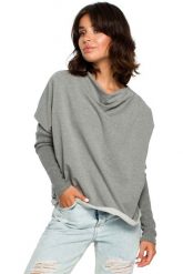 Szara Oversizowa Bluza z Dekoltem Typu Woda. Szare bluzy damskie MOE, l, bez wzorów, z bawełny, bez kaptura. Za 209.90 zł.