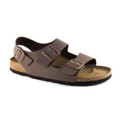 Sandały Birkenstock Milano Birkibuc Dorosłych. Brązowe sandały damskie Birkenstock, bez wzorów, z gumy, bez obcasa, bez zapięcia. Za 421.40 zł.