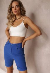 Niebieskie Szorty do Kolana z Wysokim Stanem Betria. Niebieskie szorty damskie Renee, bez wzorów, z podwyższonym stanem. Za 49.99 zł.
