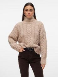 Vero Moda Sweter w kolorze beżowym rozmiar: XS. Brązowe swetry klasyczne damskie Vero Moda, xs, ze splotem, bez kołnierzyka. Za 96.60 zł.