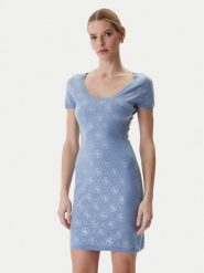 Guess Sukienka dzianinowa W6RK92 Z3JD2 Błękitny Regular Fit. Niebieskie sukienki damskie Guess, z aplikacjami, z dzianiny, bez ramiączek. Za 659.99 zł.