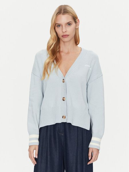 Guess Jeans Kardigan W4BR81 Z3HM1 Błękitny Regular Fit. Niebieskie kardigany damskie Guess Jeans, xl, z aplikacjami, z bawełny. Za 219.99 zł.