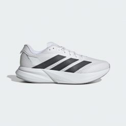 Buty Duramo Speed 2 Running. Białe obuwie sportowe damskie Adidas, z materiału, bez zapięcia, do biegania. Za 374.60 zł.
