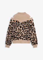 Sweter z odsłoniętymi ramionami. Brązowe swetry klasyczne damskie bonprix, bez kołnierzyka. Za 129.99 zł.