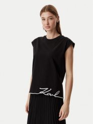 KARL LAGERFELD T-Shirt B2W17018 Czarny Regular Fit. Czarne t-shirty damskie KARL LAGERFELD, s, bez wzorów, z bawełny, bez kołnierzyka. Za 429.99 zł.