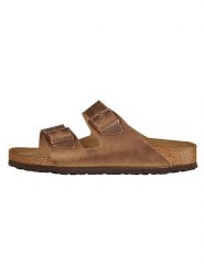 Birkenstock Skórzane klapki "Arizona" w kolorze jasnobrązowym rozmiar: 37. Brązowe klapki damskie Birkenstock, bez wzorów, z otwartym noskiem, bez obcasa, bez zapięcia. Za 474.38 zł.