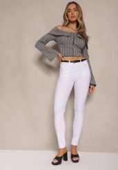 Białe Spodnie Typu Skinny z Bawełną High Waist Sepallia. Białe rurki damskie Renee, na lato, bez wzorów, z bawełny, z podwyższonym stanem. Za 69.99 zł.
