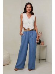 Le Monde du Lin Lniane spodnie w kolorze niebieskim rozmiar: 40/42. Niebieskie spodnie materiałowe damskie Le Monde du Lin, bez wzorów, ze lnu. Za 212.80 zł.