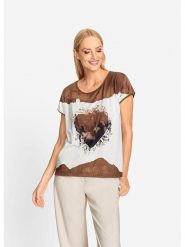 Heine Koszulka w kolorze biało-jasnobrązowym rozmiar: 48. Białe koszulki damskie Heine, bez wzorów, bez kołnierzyka, bez ramiączek. Za 56.99 zł.