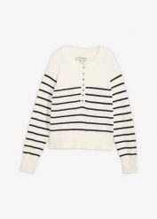 Sweter z czystej bawełny. Białe swetry klasyczne damskie bonprix, z bawełny, bez kołnierzyka. Za 74.99 zł.