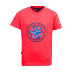 Koszulka funkcyjna "Windrose" w kolorze czerwonym ze wzorem. Czerwone t-shirty i koszulki chłopięce Trollkids, z nadrukiem, z materiału, z okrągłym kołnierzem. W wyprzedaży za 45.95 zł.