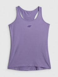4F Top treningowy slim szybkoschnący damski - fioletowy S. Fioletowe koszulki sportowe damskie 4F, s, bez wzorów, ze skóry, bez ramiączek, na fitness i siłownię. Za 69.99 zł.
