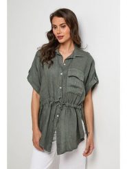 Lin Passion Lniana bluzka w kolorze khaki rozmiar: 36/38. Brązowe bluzki damskie Lin Passion, bez wzorów, ze lnu, klasyczne, bez kołnierzyka, bez ramiączek. Za 173.99 zł.