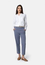 Materiałowe spodnie z kantem R-LAVI. Białe spodnie materiałowe damskie Volcano, bez wzorów, z bawełny. Za 169.99 zł.