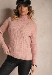 Różowy Casualowy Golf z Wiskozą i Ozdobnym Splotem Aledi. Czerwone golfy damskie Renee, l, bez wzorów, z dzianiny, bez ramiączek. Za 99.99 zł.