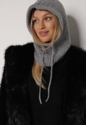 Szara Czapka Kominiarka z Wełną o Kroju Kaptura z Kominem Linezra. Szare czapki damskie Born2be, bez wzorów, z dzianiny. Za 74.99 zł.