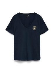 Vero Moda Koszulka w kolorze granatowym rozmiar: XS. Niebieskie bluzki damskie Vero Moda, xs, bez wzorów, z bawełny, bez kołnierzyka, bez ramiączek. Za 37.65 zł.