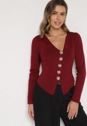 Bordowy Sweter z Wiskozą Ozdobiony Guzikami Zetisae. Czerwone swetry klasyczne damskie Born2be, m, z jeansu, bez kołnierzyka. Za 89.99 zł.