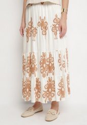 Kremowo-Beżowa Spódnica z Wiskozą Rozkloszowana w Azteckie Wzory Ramirna. Brązowe spódnice damskie Born2be, na co dzień, uniwersalny, bez wzorów, z wiskozy, eleganckie, maxi. Za 84.99 zł.