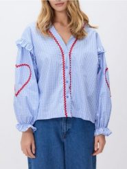Koszula z kontrastową wstawką - jasnoniebieski. Niebieskie koszule damskie Reserved, l, bez wzorów, z bawełny, bez kołnierzyka, bez ramiączek. Za 139.99 zł.