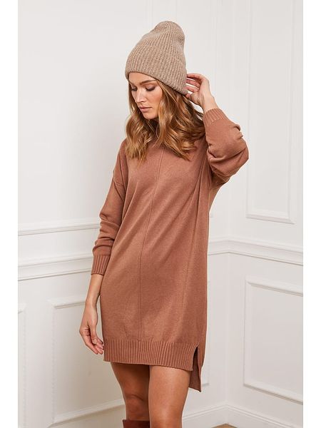 So Cachemire Sukienka dzianinowa "Abufera" w kolorze karmelowym rozmiar: M. Brązowe sukienki damskie So Cachemire, bez wzorów, z dzianiny, bez ramiączek. Za 166.49 zł.